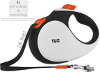 TUG XL 360° Tangle-Free Retractable Dog Leash with Anti-Slip Handle | 26 ft Strong Nylon Tape | One-Handed Brake, Pause, Lock (Extra Large, White/Orange)