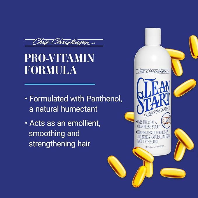 Chris Christensen Clean Start Clarifying Dog Shampoo - Pro-Vitamin Formula That Won’t Strip The Coat! Removes Product Build-up, Waxes, Oil and Dirt (16 Ounces)