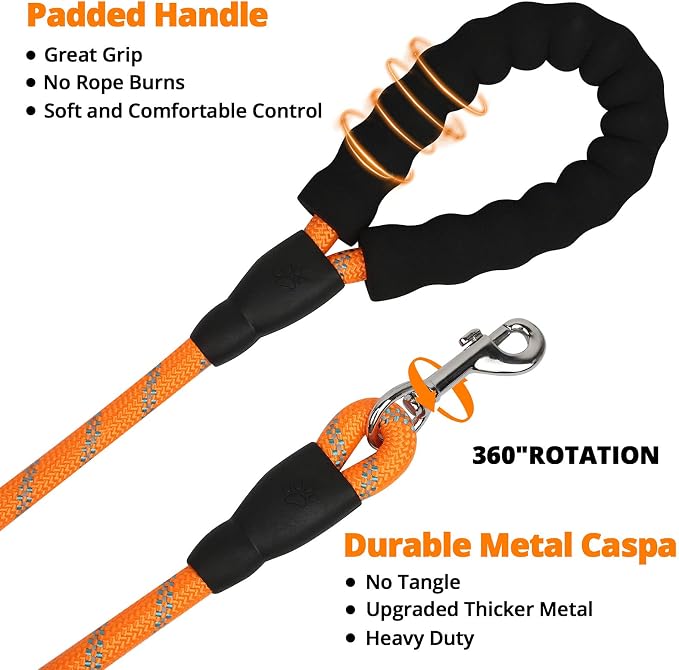 Long Dog Leash 30 FT: Heavy Duty Rope Leashes for Dogs Training with Swivel Lockable Hook Reflective Threads Bungee and Padded Handle - Dog Lead for Large Small Medium Dogs Outside Walking Hiking