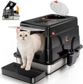 Stainless Steel Cat Litter Box with Lid, Enclosed Extra Large Metal | Litter Pan for Big Cats, Full Flip Cover High Sided Litter Box Include Scoop, Easy Cleaning, Non-Stick, Black