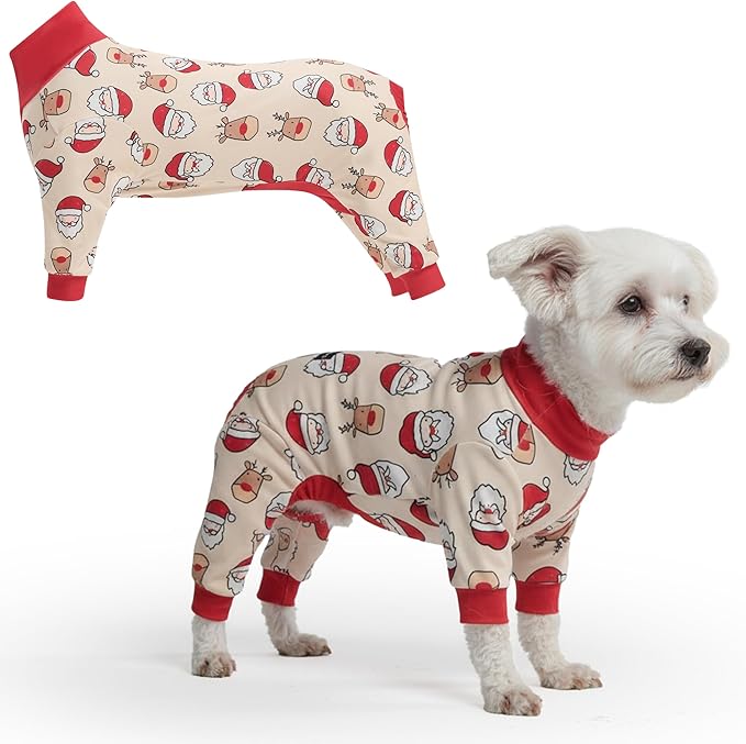 Spark Paws Dog Christmas Pajama, Dog Recovery Suit Male, Onesie, Ultra-Soft and 4-Way Stretch, for Small Medium and Large Breeds - Santa and Rudolph - M