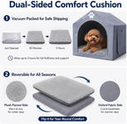 Dog House Indoor for Medium Dogs, 25 x 25 x 28 Inch Dog Tent with Reversible Cushion, Washable Foldable Pet House with Sturdy PVC Frame, Non-Slip Bottom & Roof Cover for 15-45 lbs Dogs and Cats, Gray