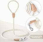 Mile High Life White Dog Leash with Genuine Leather Connection, 4/5/6 FT | Rope Leash, Heavy Duty 360° Swivel Metal Clasp, for Small Medium & Large Dogs (Cream White, 60 Inch)