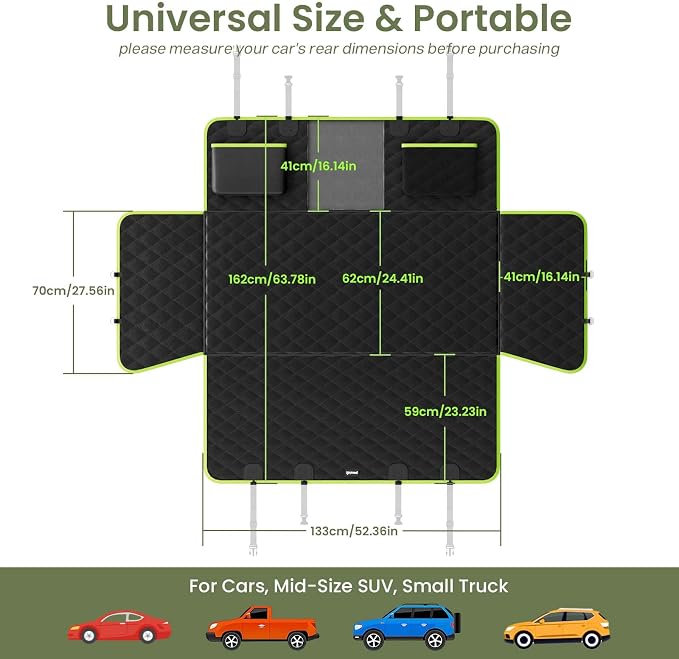Dog Car Seat Cover for Back Seat, Waterproof Leather Fabric Back Seat Extender for dogs 52.4 * 24.4in, Foldable in The Car, Hard PVC Panels Bottom Support to 330 lbs, for Cars/Mid-Size SUV/Small Truck