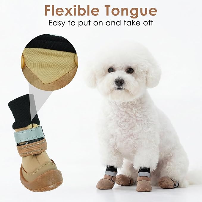 PAWsay Adjustable Dog Hiking Boots Waterproof Dog Shoes for Rainy Snowy Day | Anti-Slip Paw Protectors with Reflective Hook and Loop Straps for Safety Soft Doggy Booties to Prevent Injury Dirt
