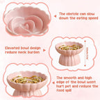 Ceramic Raised Slow Feeder Cat Bowl with Lick Mat, for Indoor Cats and Small Dogs Like Chihuahua, French Bulldog, Poodle,Anti Vomiting for Dry and Wet Food-Pink Bowl+Lick Mat