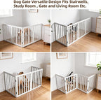 Dog Gate Indoor, Freestanding Dog Fence for The House, Doorways, Hallways,or Stairs,Pet Gate Foldable Wooden,Expandable 32" Height 4 Panels,White