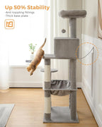 MUTTROS 56.3" Cat Tree with Metal Hammock, 2-Door Condo, 6 Tiers, Gray | 6-tier shelves, Metal plush hammock, 2-door condo house, Sisal posts, Large top perch, For adult cats