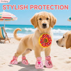 Dog Shoes,Non-Slip Waterproof Sandals for Hot Pavement, Breathable Perforated Boots,Adjustable Straps Dog Rain Booties for Summer Beach and Rainy Day(Pink,#7)