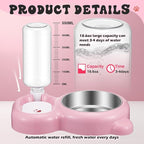 Pink Cat Food and Water Bowl and Non-Slip Silicone Mat Set Stainless Steel Food Bowl with 18.6oz Large Capacity Water Dispenser for Cats and Small Dogs