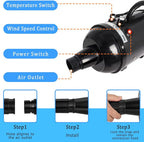 Dog Dryer for Large Dogs 5.2HP 3800W High Velocity Pet Hair Dryers | with Heater for Grooming, Spind Temperature Adjustable Pet Dryer Machine with 4 Nozzles (Black)