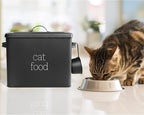 AuldHome Design Farmhouse Cat Food Container (Black) Enamel Look Rustic Cat Food Bin with Scoop