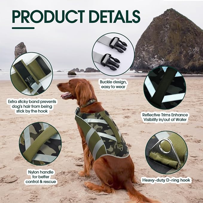 Kuoser Reflective Dog Life Jacket, Dog Life Vest for Swimming Boating | Adjustable Pet Lifejackets, High Flotation Doggie Swimsuit with Rescue Handle for Small Medium Large Dogs