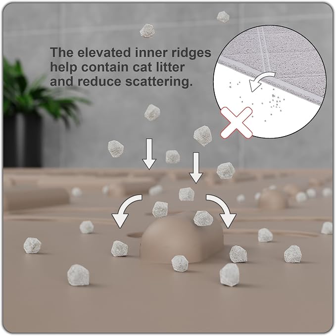 XL Cat Litter Mat, 37.5x25.2 Silicone Trapping Mat Beige | for Kitty Litter Box, Easy Clean, BPA Free Rubber, Center Litter Collection, Easy Pour-Back, Waterproof, Odor-Resistant