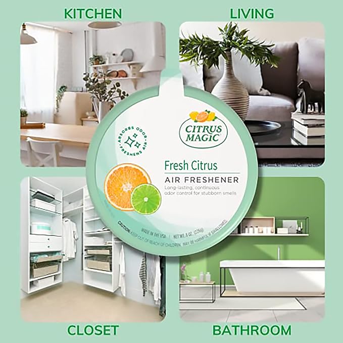 Citrus Magic Solid Air Fresheners, Fresh Citrus, 8 Ounce, Pack of 3 | Odor Absorbing, Passive Diffusion, Odor Elimination Up to 4 Weeks Each, Ideal for Home
