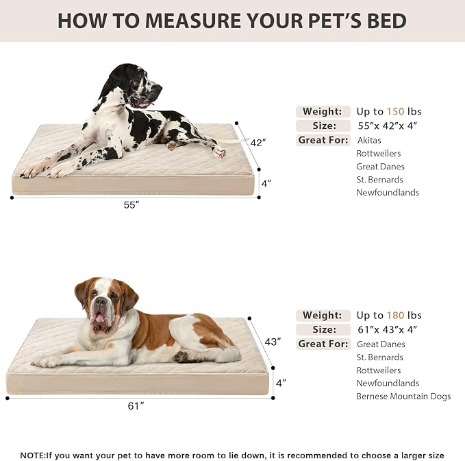 WNPETHOME Orthopedic Big Dog Beds Large Sized Dog, Waterproof Extra Large Dogs Bed with Removable Washable Cover, Multi-Needle Quilting Dogs Crate Bed