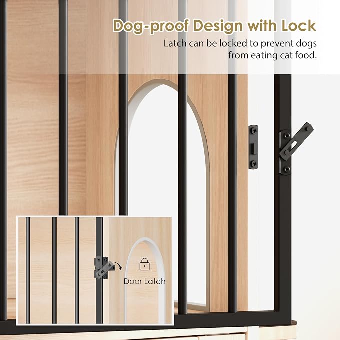 Dog Proof Cat Feeding Station, Dog Proof Cat Feeder, Cat Food Table | Cat Feeding Station with Scratching Post, Elevated Cat Food Bowls with Stand, Pet Food Storage Cabinet, Cat House Furniture