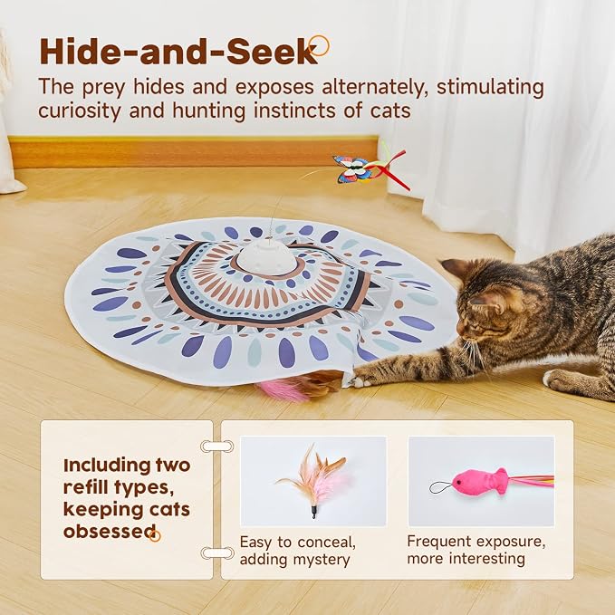 Potaroma Cat Toys Chargeable, 3in1 Hide and Seek for Kittens, Interactive Automatic Play, Fluttering Butterfly, Moving Wand Feather, Indoor Kitty Exercise 22.8 Inch Cover for All Breeds | Automatic Play, Fluttering Butterfly, Moving Wand Feather, Indoo...