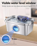 Dog Water Fountain 2 Gal, Stainless Steel Dog Water Fountain for Large Dogs Multi-Cats, Pet Water Fountain with Big Window, Super-Quiet Pump, Indoor Automatic Dog Water Bowl Dispenser Fountain Filters