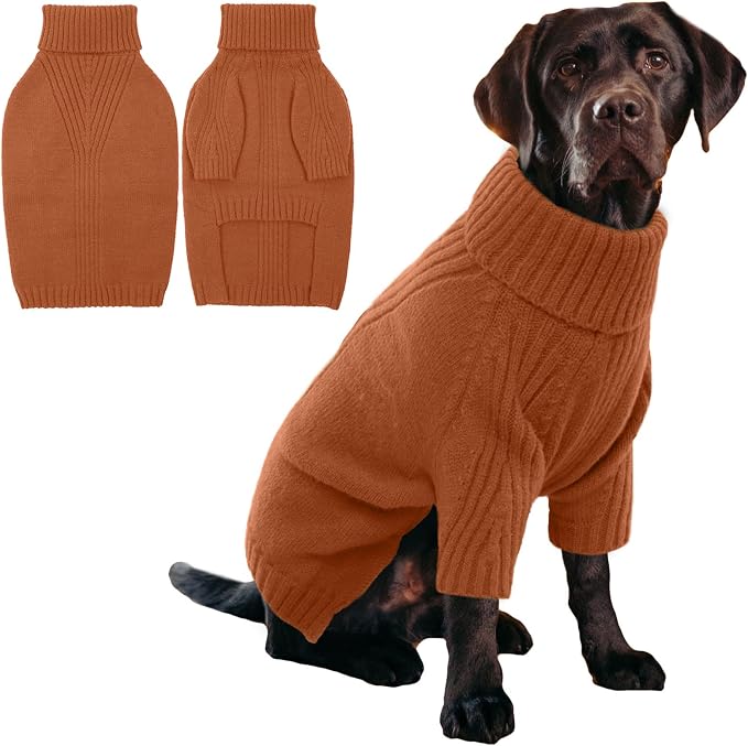 IECOii XXXL Dog Sweater,Warm Dog Sweaters for Extra Large Dogs Girl Boy,Stretchy & Cozy,Turtleneck Knitted Pullover for Pet Wear On Holiday,Easy On Doggy Sweatshirt for Labrador (Caramel,XXXL)