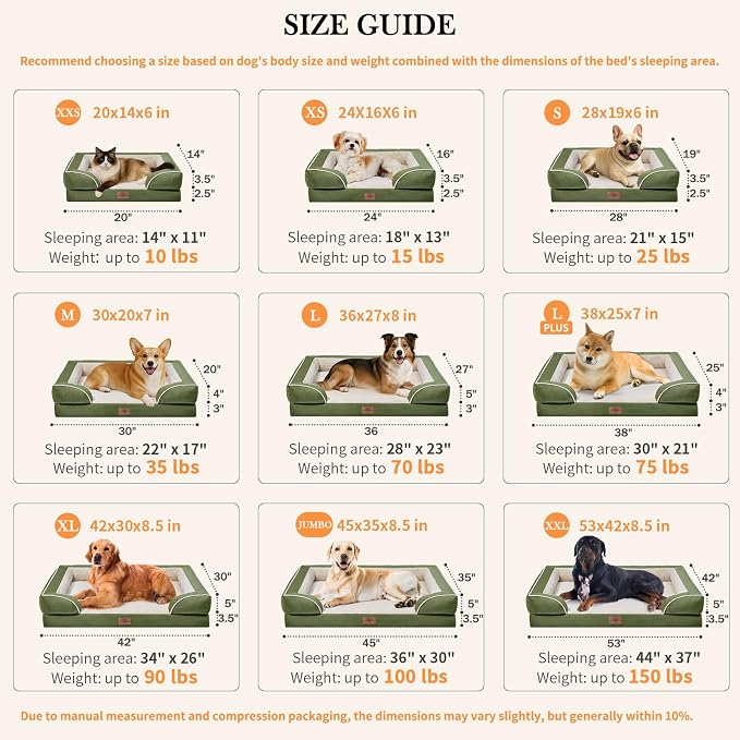 Comfort Expression Orthopedic Dog Beds for Large Sized Dog with Bolster | Waterproof Dog Couch Bed with Washable Cover & Non-Slip Bottom, Supportive Egg Crate Foam Large Pet Bed, 36x27 Inch