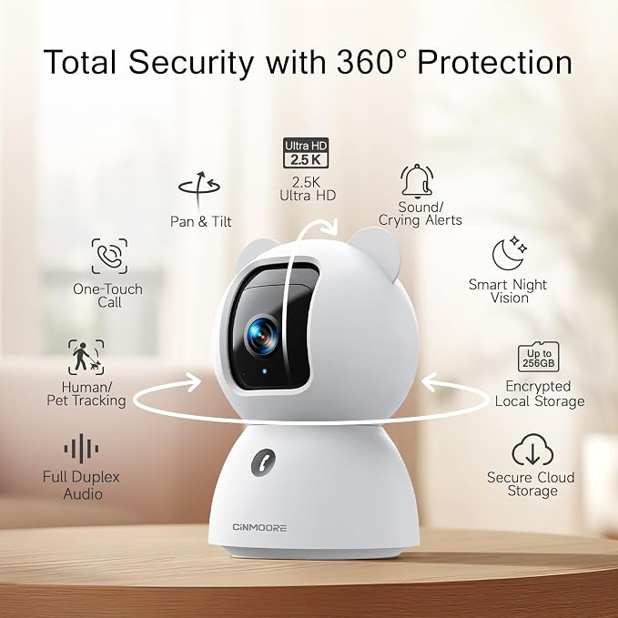 2.5K Pet/Dog Camera with Speaker/Phone App, No-Monthly-Fee AI Person/Pet/Cry Detection Security Camera Indoor, PTZ 2.4GHz WiFi Baby Monitor Cameras for Home Security, Night Vision, 2-Way Talk