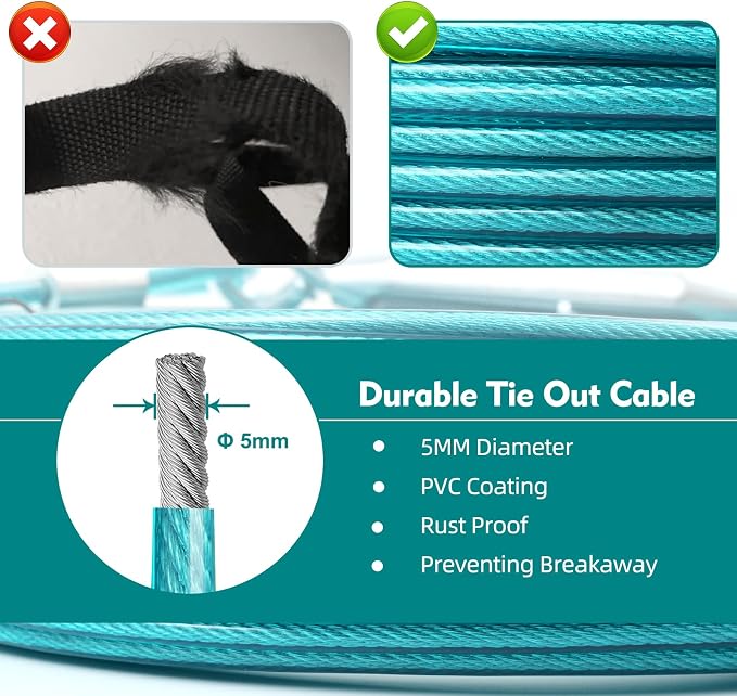 Dog Runner for Yard, Trolley System, 200FT+15FT, Blue | Chew-resistant Cable, Shock Spring Softens Pulls, 360° Swivel Reduce Tangles