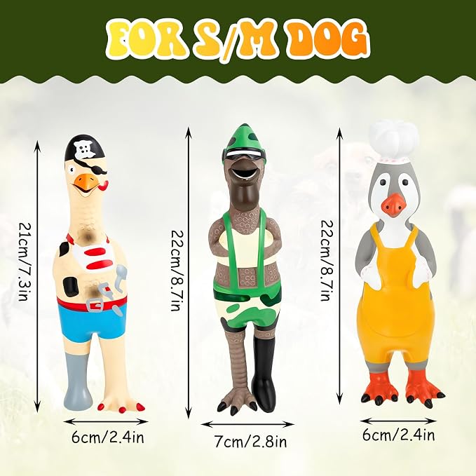 Silipull 3 Pcs Rubber Chicken Squeaky Dog Toys Screaming Chicken Latex Soft Rubber Chew Molar Toys Interactive Pet Funny Squawkers Cute Dog Gifts for Small Medium Birthday (Cosplay Style)