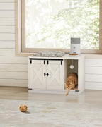 Hzuaneri Cat Litter Box Enclosure, Hidden Litter Box Cabinet Furniture | Indoor Cat House with Bell, Farmhouse Style, 31.5 x 19.7 x 20.9 Inches, for Hallway, Bedroom, White CB82414B