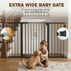 Mumeasy 29.7-57" Extra Wide Baby Gate,Dog Gate Indoor for Doorways & Stairs | No Drilling Pressure Mounted Pet Gate for Dogs Outdoor, Auto Close Easy Walk Thru Child Safety Gate for Hallways, House,Black