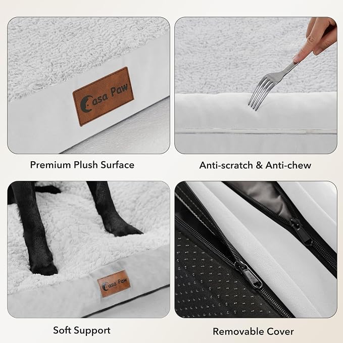 Orthopedic Washable Dog Bed for Medium Dogs, 35x22in, Grey White | Orthopedic Foam Relieves Joint Pressure, Bolsters Supports Head And Neck, Washable Cover, Non-Slip Bottom