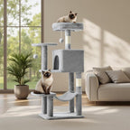 DUMOS Small 44 Inch Cat Tree Tower for Indoor, Light Grey | Cat Climbing Tower with Natural Sisal Scratching Posts, Hammock, Pet Condo for Cats and Kittens Play