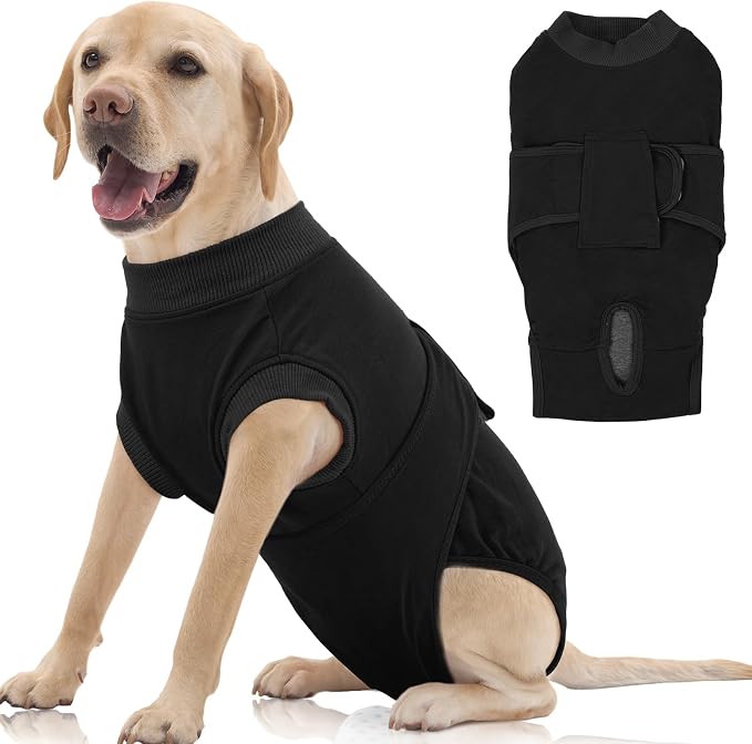 FUAMEY Dog Recovery Suit Male,Dogs Surgery Neuter Suits Puppy Spay Shirts | for Female Protect Dog's Skin Anti Licking Abdominal Wounds Doggie Onesie Pet Bodysuit Alternative to Cone Black XL