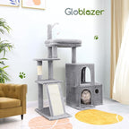 Globlazer Cat Tower for Indoor Adult Cats, 50-inch Heavy Duty Cat Tree House for Big Cats with Extra-Large Padded Platform, Sisal Scratching Board, 2 Large Condos, F50, Light Grey