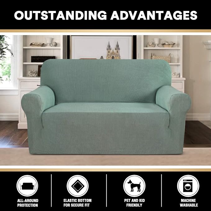 Stretch Loveseat Sofa Cover Slipcover Couch Cover for 2 Cushion Sofa Washable Sofa Cover for Pets Friendly Furniture Protector Covers with Non Slip Bottom(Loveseat, Sage)