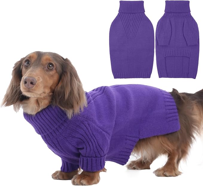IECOii Dachshund Sweater,Turtleneck Dog Sweater for Small Medium Dogs Girl Boy,Stretchy & Breathable,Warm Knitted Pullover Coat,High Neck Knitwear for Cold Weather Indoor & Outdoor Wear (Purple, M)