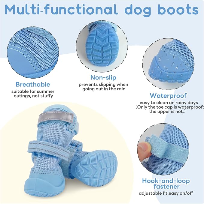 Allroaring Anti Slip Dog Boots for Summer Breathable Paw Protector,Blue 1# | Anti-Slip Sole, Daily Jogging, Dirt Resistance, Traction Grip, Breathable Mesh Fabric, Hook and Loop Fasteners, 4PCS Set