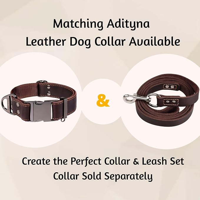 ADITYNA Leather Dog Leash for Large & Extra-Large Dogs, 6ft x 1" | Soft yet strong leather leash for walking, training, hiking — great for Great Dane, Rottweiler, Cane Corso, Mastiff.