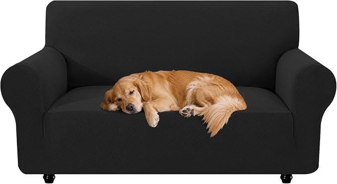 XINEAGE Stretch 2 Seater Slipcover, Non-Slip Pet Couch Cover,Black | Washable Furniture Protector, Elastic Bottom, Dogs & Cats Friendly, Scratch-resistant, Fast Setup, High Elasticity