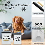 Dog Food Storage Container Set of 2 Dog Treat Container with Airtight Lids Dog Treat Jar with Scoop Metal Dog Food Holder with Wooden Handles for Kitchen Counter and Pantry Home Decor - White