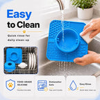 2-in-1 Slow Feeder Dog Bowl, Rolling Ball & Lick Mat, Large Blue | 16.9 oz silicone bowl mat with non-slip suction cups for liquid and thick treats, for large, medium, small dogs and cats