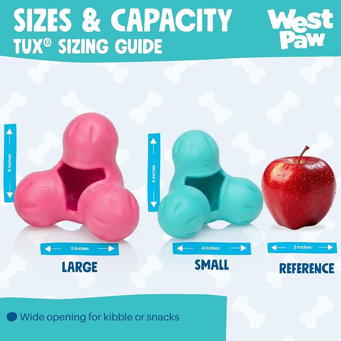 WEST PAW Zogoflex Tux Treat Dispensing Dog Chew Toy – Interactive Chewing Toy for Dogs – Dog Games for Aggressive Chewers, Fetch, Catch – Holds Kibble, Treats, Small 4", Geranium