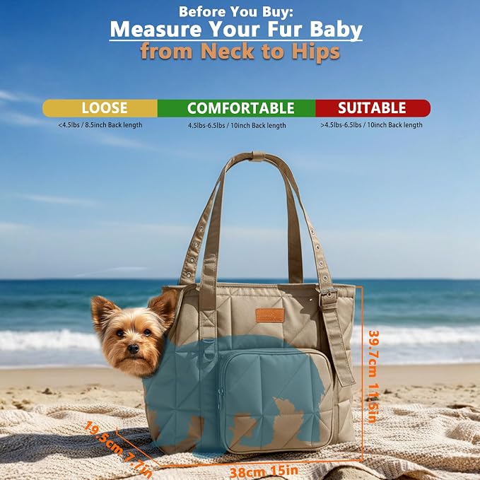 Dog Purse Carrier for Small Dogs, Dog Tote Bag Carrier, Puppy Purse, Camel | Hard Bottom Support, Safety Tether, Multiple Pockets, Luggage Strap, Fits Pets Up to 10 lbs, For Travel Shopping Daily Outing
