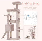 Heybly 64.2" Heavy-Duty Cat Tree for Large Cats with Wide Base HCT027MU | Indoor Cat Tower with Scratching Posts & Board, Cat Furniture with Big Platforms, Extra-Large Hammock, Rosy Brown