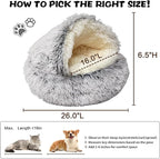 ShinHye Plush Fluffy Hooded Cat Bed Cave, Cozy for Indoor Cats or Small Dogs - Waterproof, Washable, 26x26Inch, Grey