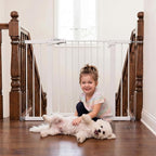Mumeasy 29.7-46" Baby Gate, Stair Safety Gate for Round Banisters | Y spindle hardware, fits round banisters, no drill installation, auto close door, for babies toddlers and dogs