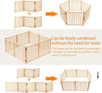 YOCAN Non-Painted Wooden Freestanding Dog Gates for The House,Doorways, Stairs,Wood Dog Fences Indoor Pet Gate,Step Over Fence-3 Panels L:69" H:16.9"