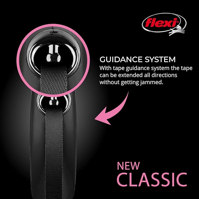FLEXI® Classic Tape Retractable Dog Leash, Large, 16 ft - Black | German engineered, original flexi leash, durable quality for dogs up to 110 lbs, tangle-free, walking, reliable brake system