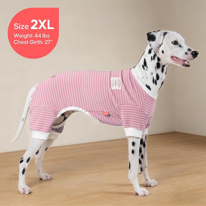 KYEESE Dog Pajamas Striped Clothes Pet PJS Lightweight Doggie Jammies 4 Legs Outfit Soft Dog Pajamas Cozy Pet Clothes Onesie Comfortable PJS for Medium Dogs Doggie Onesie,Green Striped, XX-Large