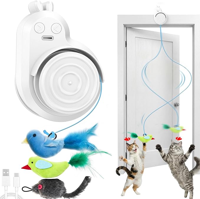 Interactive Cat Toys for Indoor Cats: Automatic Electric Flying Bird Feather & Mouse Wand, Rechargeable Electric Hanging Play Chase Exercise Moving Enrichment Toy for Bored Kittens and Adult Cats | CATPICK Rechargeable Door Frame Hanging Play Chase Exe...
